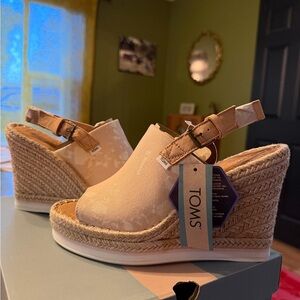 TOMS Beige Wedge Espadrilles